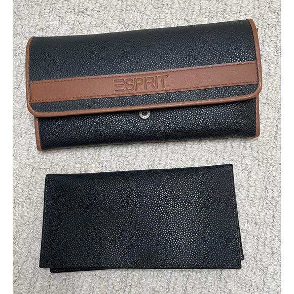 VTG Esprit Black Brown Faux Leather Bi-Fold Wallet NOS 7.5 x 4" NEW - Picture 3 of 7